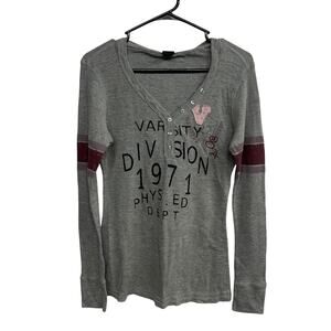 Y2K Varsity Waffle Knit Hoodie Top Vanity Gray Grunge Size L
